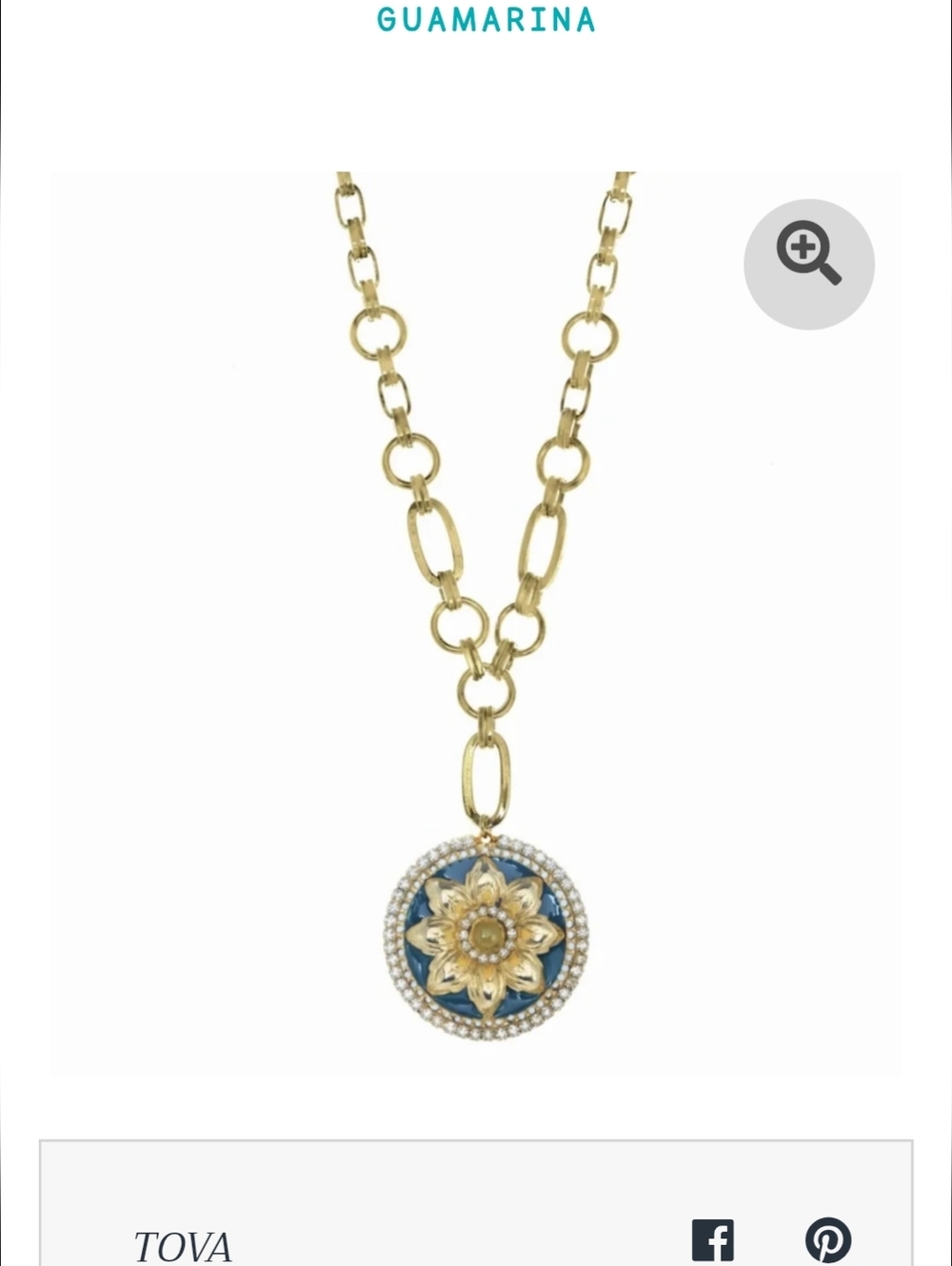 TOVA Soraya Gold and Blue Floral Medallion Necklace